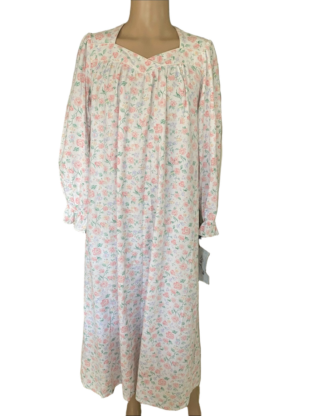 Lanz of Salzburg vintage Long Floral Cotton Nightgown in Pink and White